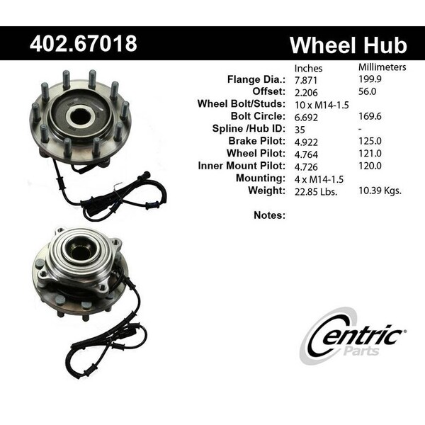 Centric Parts Premium Hub & Bearing Assembly W/Abs, 402.67018 402.67018 - main